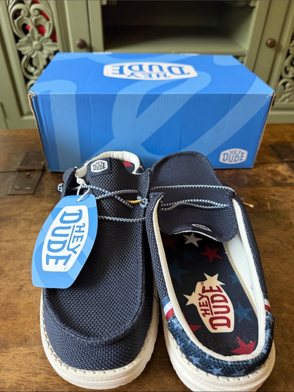 Hey Dude Wally Slip Americana Navy Canvas Slip-On Sneakers with Star Insole
